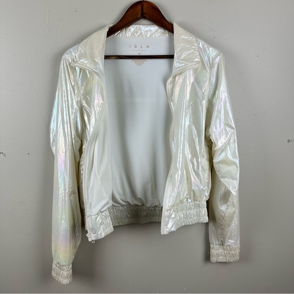 ISLA Movement Iridescent Cream White Women Long Sleeve Zipper Active Jacket - Picture 5 of 7